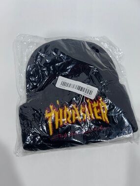 NEW- Thrasher style Magazine logo Skateboard Beanie Hat solid Black (Yellow/Red)